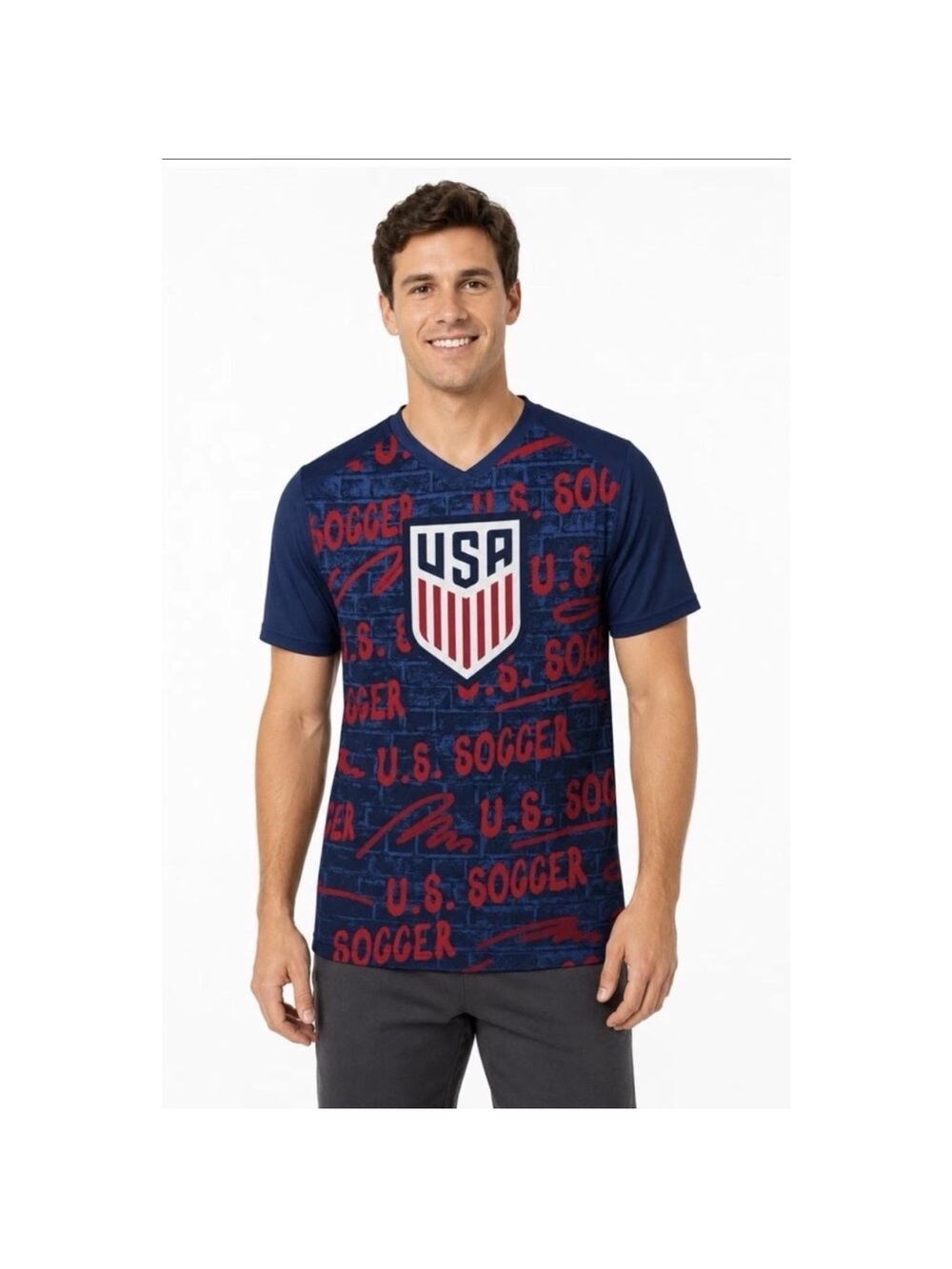 NWT USA Soccer Men's Navy V-Neck Graphic Jersey Tee SIZE XL